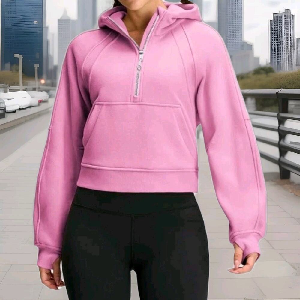 XL Cropped Fleece Half Zip Pullover Oversized Velvet Dusk Hoodie Trending‎